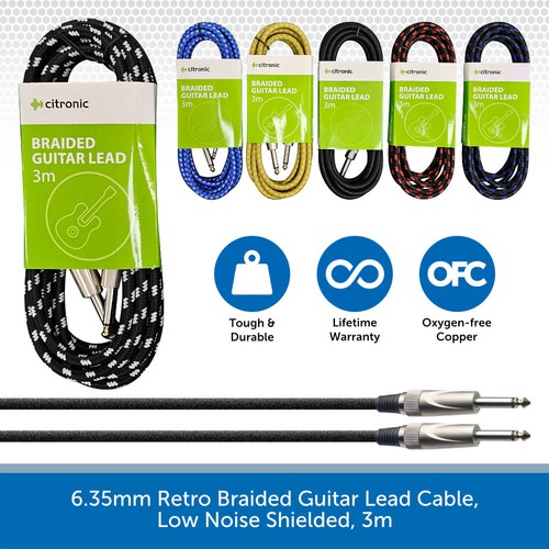Braided guitar lead - braided, 6.35mm