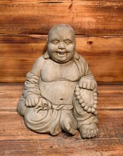 STONE GARDEN LAUGHING BUDDHA SITTING DOWN LUCKY ZEN LARGE STATUE ORNAMENT