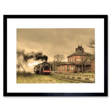 Old Steam Train Locomotive Engine Photo Framed Art Print Picture Mount 12x16"
