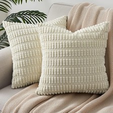 Topfinel Cream Cushion Covers 50cm x 50cm,Corduroy Decorative Fluffy Pillows Ca