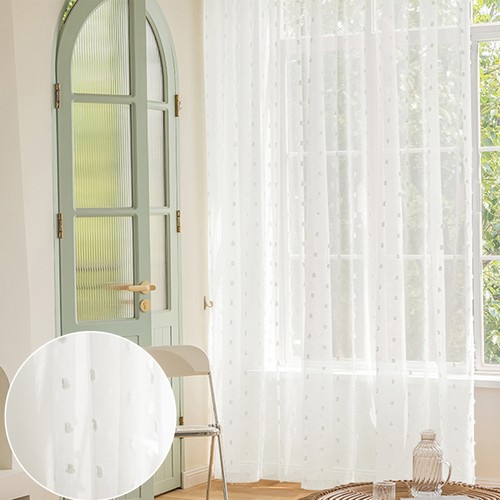 Pompom white sheer curtains - white,