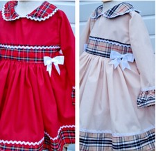 DREAM 0-8 years BABY GIRLS red camel tartan  traditional romany  twirrly dress