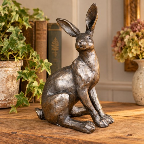 Antique bronze effect hare - bronze,