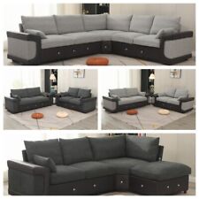 New Sectional Corner Sofa Jumbo Cord Suite Set Footstool 3 2 Seater Grey
