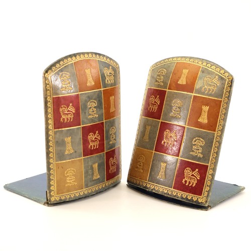 Italian leather bookends pair - italian,