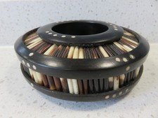 Antique South African Porcupine Quill & Hardwood Inkwell – Bone Inlay, 12.5 cm