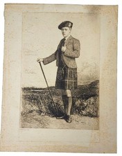 Original Etching – Prince of Wales in Highland Dress by Captain A.E. Borthwick
