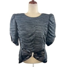 Vintage Barbara Chodos Michael Marcella Black Blouse Top Crystal Bow Size 14