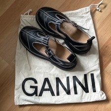 Ganni Mary Jane Shoes Size 5 (38) Black Leather RRP £345