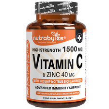 Vitamin C 1500mg Zinc 40mg with Rosehip & Bioflavonoids- 180 Capsules (3 Months)