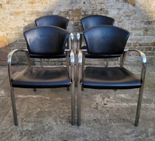 Four Mid Century Retro Vintage Italian Black And Chrome Dining Chairs