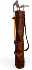 | Vintage Leather Golf Club Carrying Bag with 2 Pockets | Retro - Bag Only