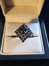 Vintage Silver Tone Black Crystal Statement Ring Retro Square Sparkle Jewellery