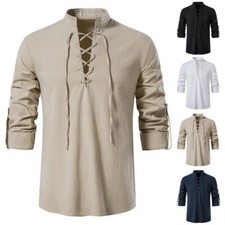 Mens Cotton Linen Long Sleeve