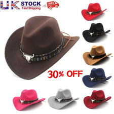 Womens Mens Hat Cowgirl Cowboy Wild West Hats Western Headwear Wide Brim Cap UK