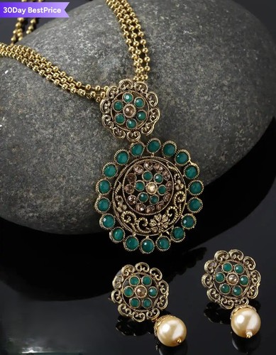 Stone pendant necklace set - stone,