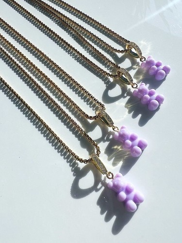 Gold purple teddy bear pendant - purple,