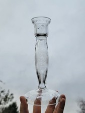 19thC Continental Engraved Glass Candlestick – Scrollwork Dots Landscape Scene