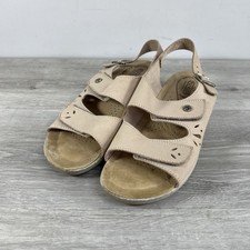 Fly Flot Sandals Women's UK 6 Beige Leather Suede Hook & Loop Buckle Summer