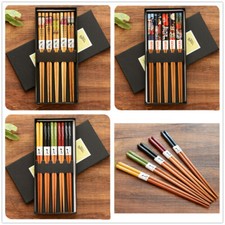 5 Pairs Home Chinese Japanese Reusable Wooden Dinner Chopsticks Set Souvenir