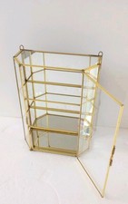 SMALL VINTAGE GLASS BRASS DISPLAY CABINET CURIO CUPBOARD SHELVES