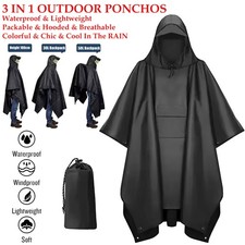3in1 Hooded Waterproof Military Raincoat Poncho Outdoor Motorcycle Rain Cover UK