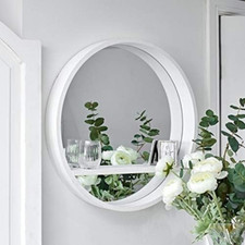 Wall Mirror Shelf White Round Porthole Bathroom Decor Home Hanging Bedroom Mount