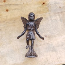 Playful Garden Fairy Statue Cast Iron Angel Pixie Girl with Wings 6.5" x 3.75"