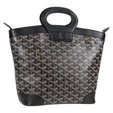 GOYARD Herringbone Hand Bag PVC Leather Black Silver Auth 123524M