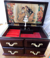 VINTAGE JEWELLERY BOX  MUSICAL SWAN LAKE WITH BALLERINA 2 DRAW VELVET LINING