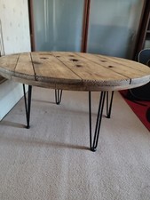 Unique Industrial Rustic Coffee Table Reclaimed Cable Reel on Hairpin Legs 