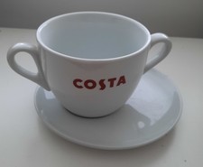 Costa Large Double Handle Two Handled Cup & Saucer Massimo Coffee Mug