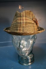 Vtg 1950's Christys' London green check wool trilby hat size M/S  mod revival