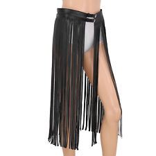 UK Women's Punk Waistband Long Fringe Tassel Skirt Belt Double Buckle Adjustable