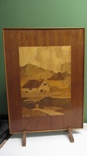 Wooden Inlay Marquetry Fire Screen C1930s Fireplace Decoration Cottage by Lake