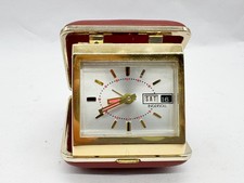 VINTAGE INGERSOLL TRAVEL ALARM CLOCK GOLD CASE FOLDING MECHANICAL JAPAN RETRO