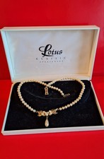 Vintage Lotus Classic Solid Silver And Faux Pearls Necklace