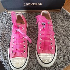 Lovely Pink Converse With Diamante All Star Low Size Uk6