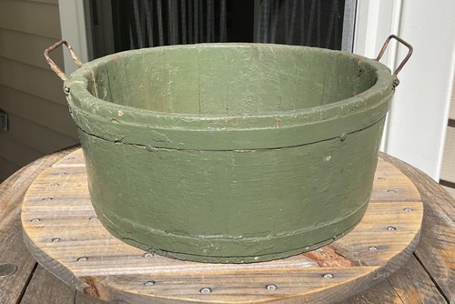 Antique wood basin wash tub - wood,