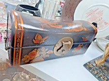 Chinese Pillow Box Wood Leather Lacquer & Inside Lined With Paper