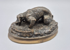 Antique Bronze Sculpture Figurine Of A Hunting Dog On Plinth Signed Y. Mongmiey