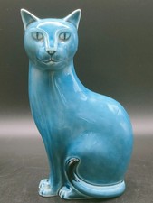 Vintage Poole Pottery Blue Glazed Cat Figurine 16cm England