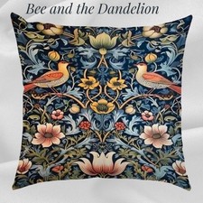 William Morris Inspired Bird & Floral  Themed Blue Cushion COVER 45cms X 45cms