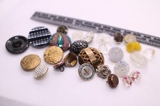 Bulk Lot of Vintage Glass & Metal Buttons - Victorian - 10k Gold?
