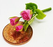 Dolls House Bunch Of 3 Pink Roses Tumdee 1:12 Scale Miniature Flowers Garden