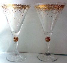 Wine . Cocktail Glasses. VINTAGE. Gold Rims & Knops..PAIR. Gin Mixers..VGC. ..G2