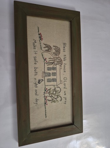 Vintage framed stitched bless - vintage, "bless
