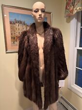 32" Long Brown Canadian Beaver Knee Length Real Fur Swing Coat Size 8/10 Medium