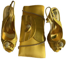 Italian Ladies Wedding Occasion Yellow Golden Shoes and Matching Bag Size 38