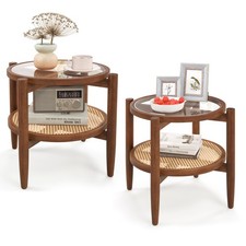 COSTWAY 2-Tier Round Side End